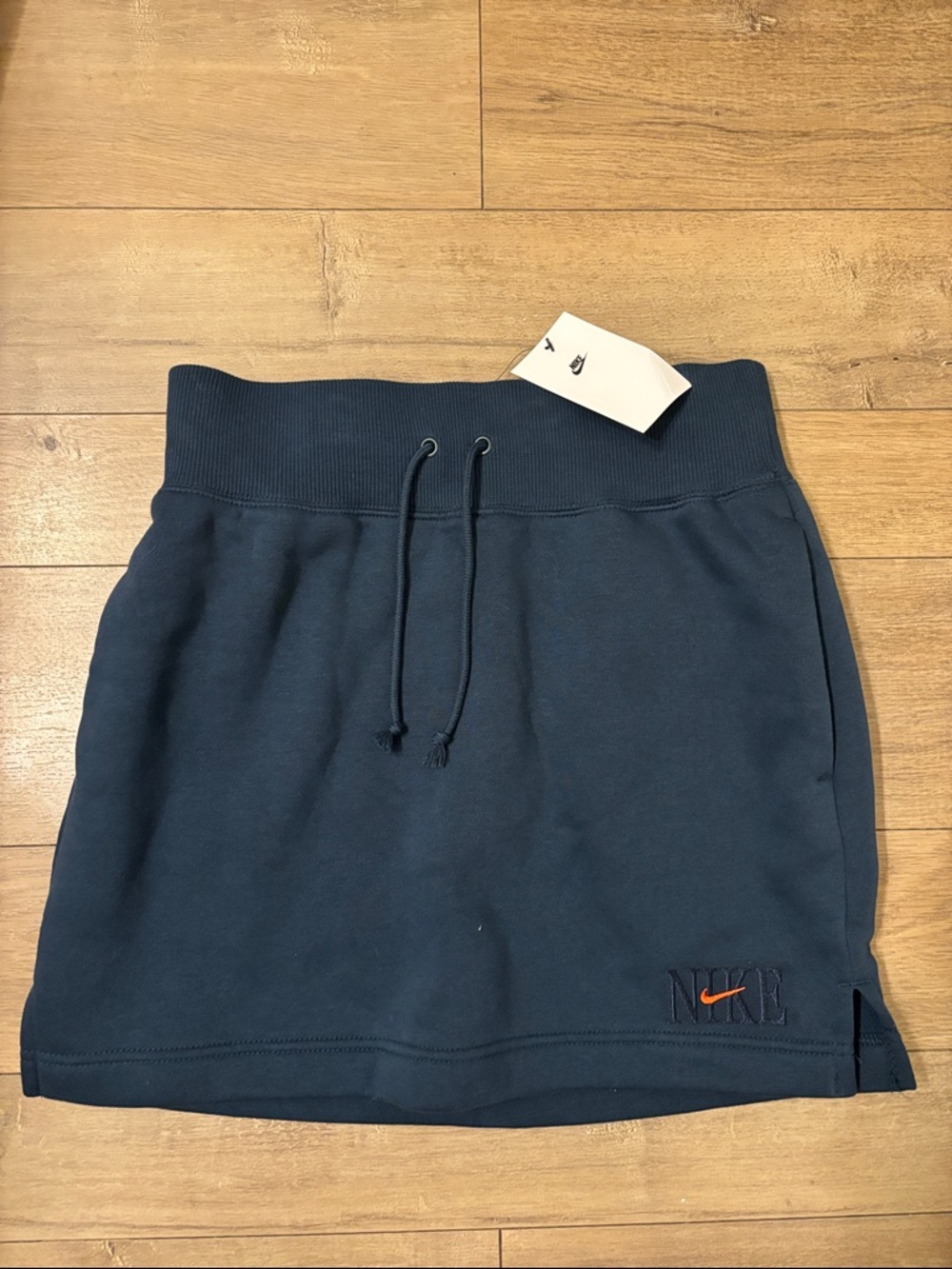 Nike Pheonix Fleece Navy Mini Skirt with Drawstring and Red Swoosh